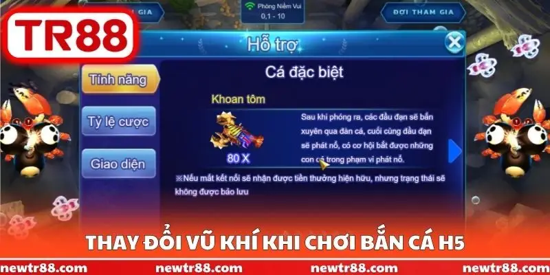 Thay đổi vũ khí khi chơi bắn cá H5